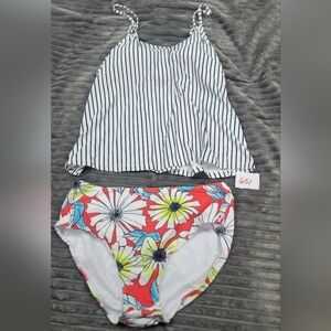 Striped Tankini Top and Floral Bikini Bottom